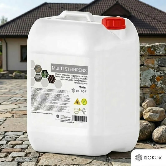 5-liters kanne med Multi Steinrens rengjøringsmiddel for naturstein og belegningsstein utendørs.